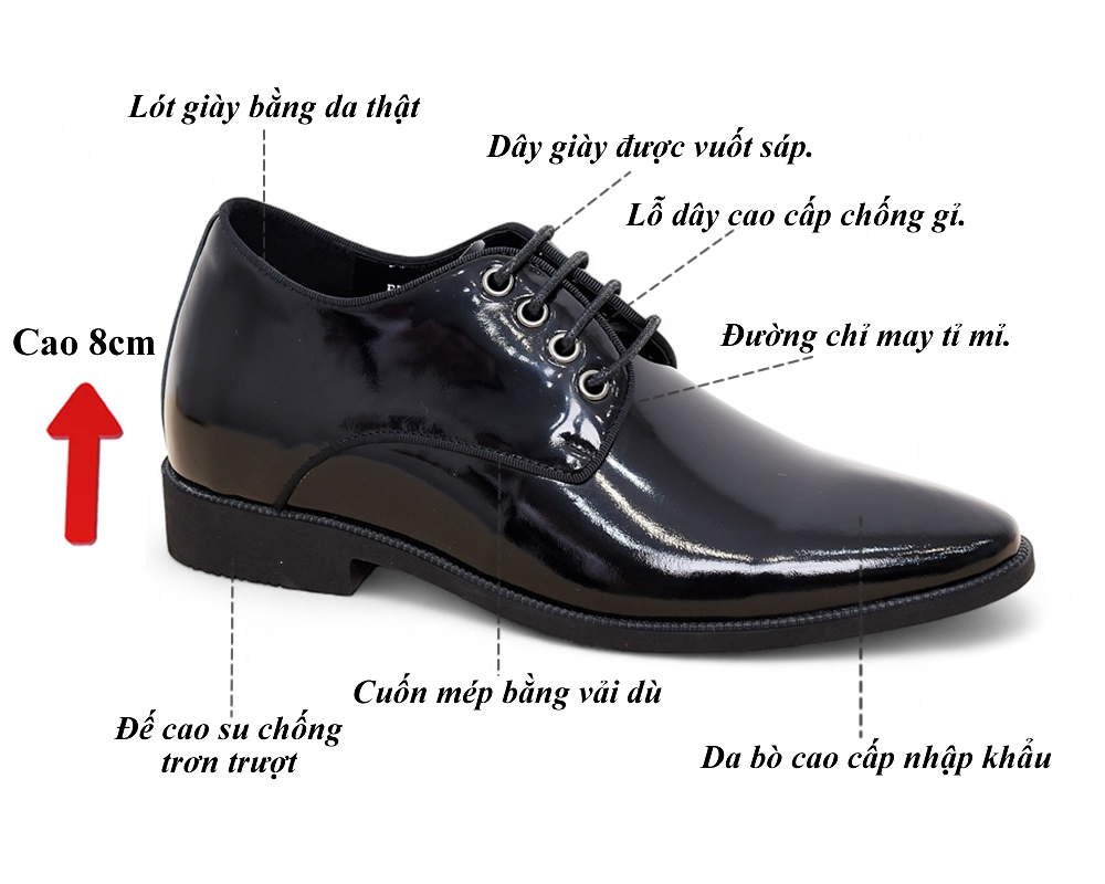Giày cao 8cm cho nam da bóng 12